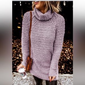 NEW•XL•Zen Lily Pastel Lilac Popcorn Turtleneck Sweater